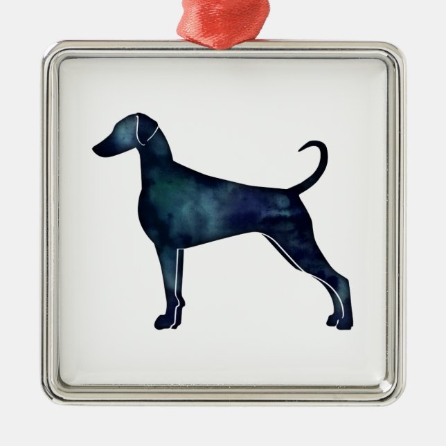 Doberman Pinscher Watercolor Silhouette Blk Ornament Aus Metall (Vorne)