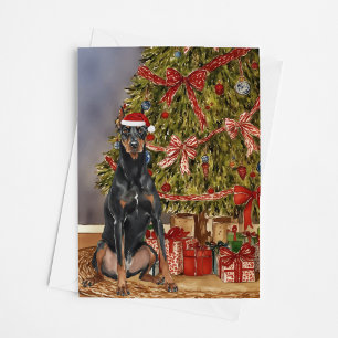 Doberman Pinscher Watercolor Weihnachtsbaum Karte