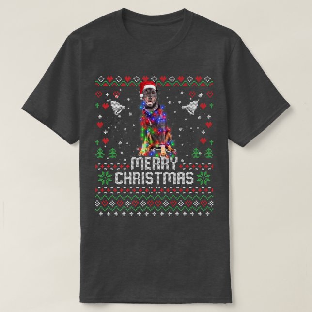 Doberman Pinscher Weihnachtsmannmütze Dog Christma T-Shirt (Design vorne)