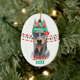 Doberman Pinscher Weihnachtsmannmütze Holiday Stri Keramik Ornament
