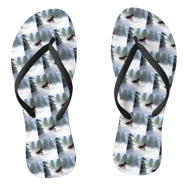 Doberman Pinscher Weihnachtsschnee Winter Flip Flops (Fußbett)