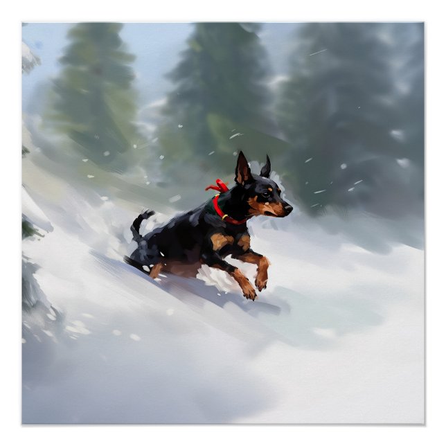 Doberman Pinscher Weihnachtsschnee Winter Poster (Vorderseite)