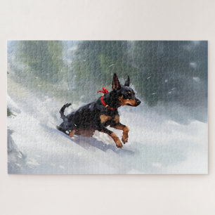Doberman Pinscher Weihnachtsschnee Winter Puzzle