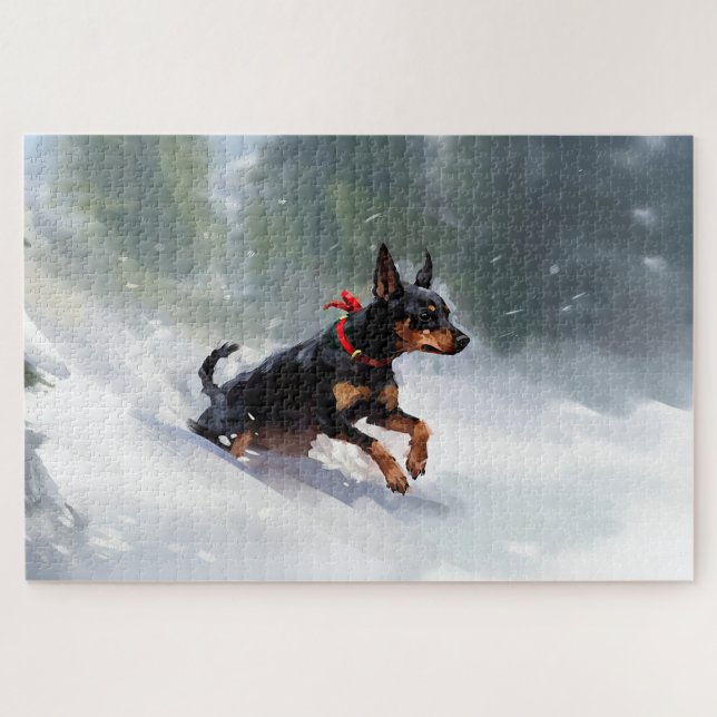 Doberman Pinscher Weihnachtsschnee Winter Puzzle (Horizontal)