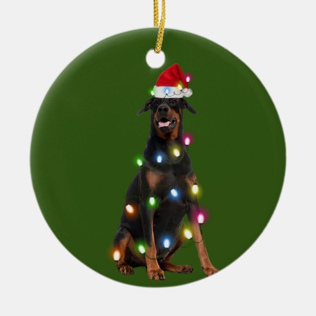 Doberman Pinscher With Christmas Scafts Sant Keramik Ornament (Vorne)