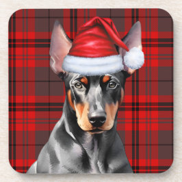 Doberman Pinscher with Seasonal Red Holiday Plaid Getränkeuntersetzer