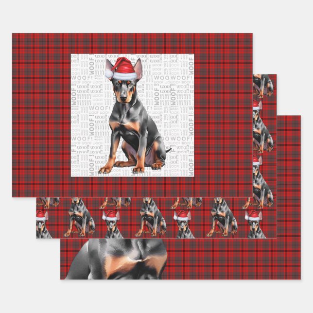 Doberman Pinshcer Christmas Dog and Red Plaid Geschenkpapier Set (Set)