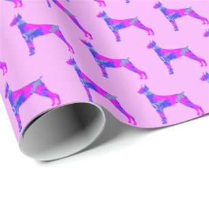 Doberman Pinshe Silhouette Pink/Blue Pink Geschenk Geschenkpapier
