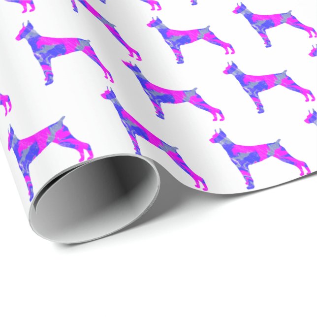 Doberman Pinsher Hund Silhouette Rosa/Blau Weiß Geschenkpapier (Rolleneckpunkt)