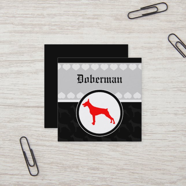 Doberman-Platz Quadratische Visitenkarte (Vorderseite/Rückseite Beispiel)