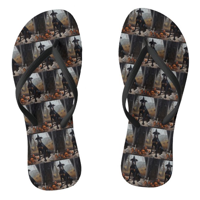Doberman Pumpkins Halloween Beängstigend Flip Flops (Fußbett)
