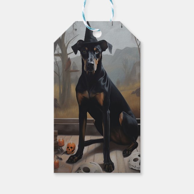 Doberman Pumpkins Halloween Beängstigend Geschenkanhänger (Vorderseite)
