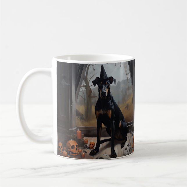 Doberman Pumpkins Halloween Beängstigend Kaffeetasse (Links)