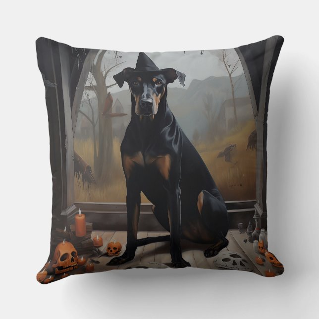 Doberman Pumpkins Halloween Beängstigend Kissen (Rückseite)