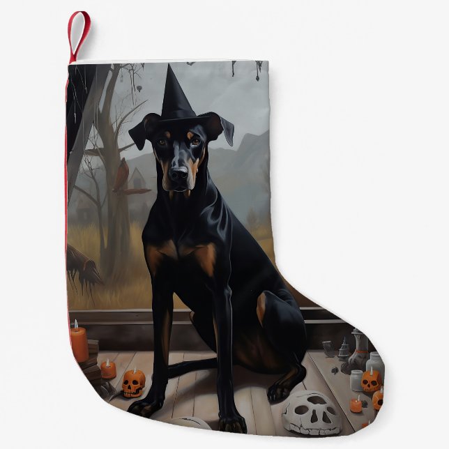 Doberman Pumpkins Halloween Beängstigend Kleiner Weihnachtsstrumpf (Vorderseite)
