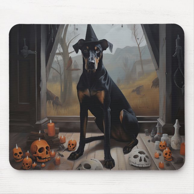 Doberman Pumpkins Halloween Beängstigend Mousepad (Vorne)