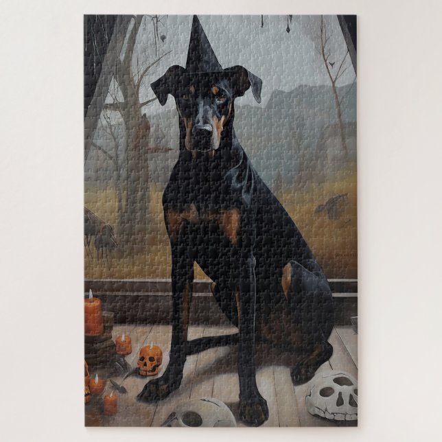 Doberman Pumpkins Halloween Beängstigend Puzzle (Vertikal)