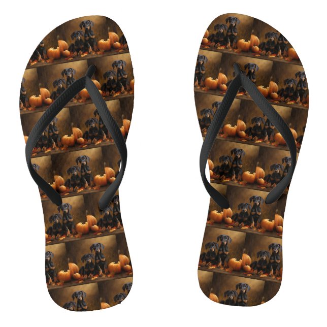 Doberman Puppy Autumn Delight Pumpkin Flip Flops (Fußbett)