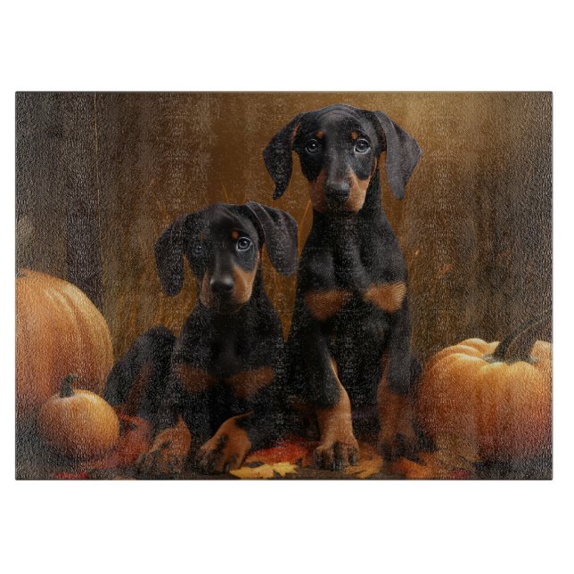 Doberman Puppy Autumn Delight Pumpkin Schneidebrett (Vorderseite)