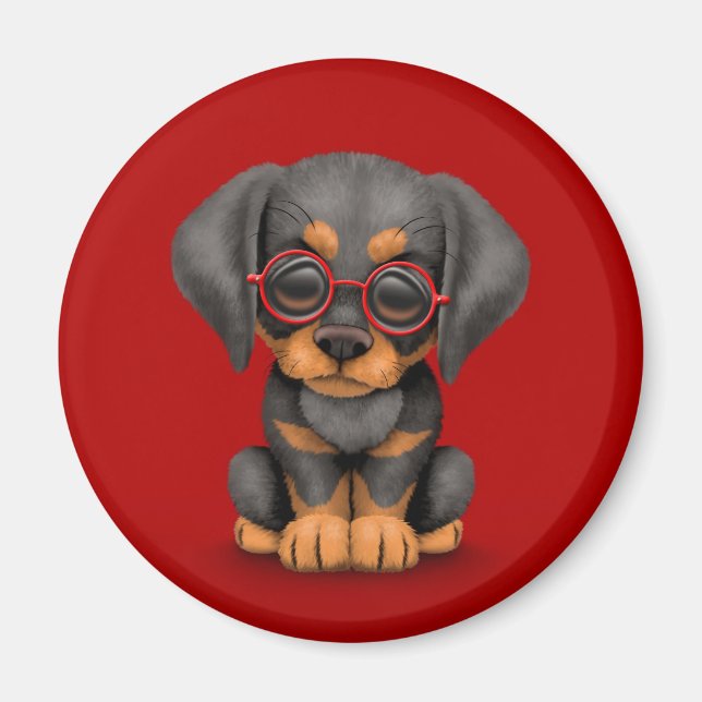 Doberman Puppy Hund mit Reading Glasses, rot Magnet (Vorne)