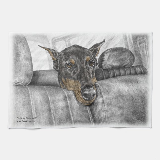 Doberman Riding im Auto Geschirrtuch (Horizontal)
