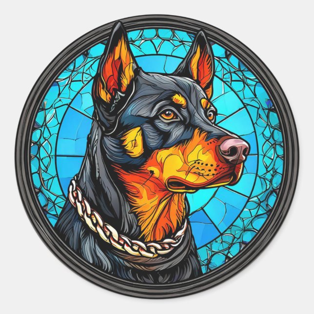 Doberman Runder Aufkleber (Vorderseite)
