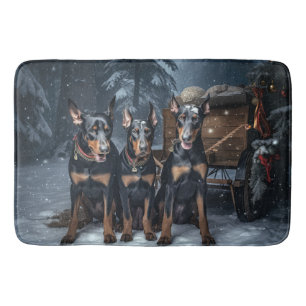 Doberman Snowy Sleigh Weihnachtsdekor Badematte