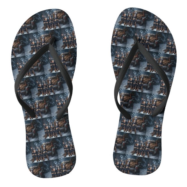 Doberman Snowy Sleigh Weihnachtsdekor Flip Flops (Fußbett)
