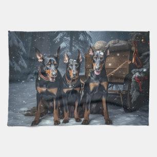 Doberman Snowy Sleigh Weihnachtsdekor Geschirrtuch