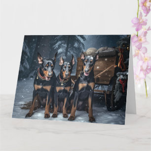 Doberman Snowy Sleigh Weihnachtsdekor Karte