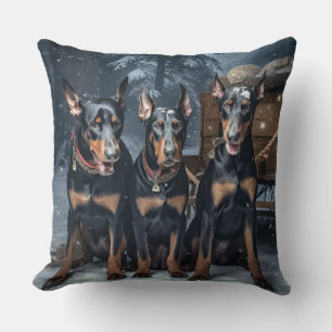 Doberman Snowy Sleigh Weihnachtsdekor Kissen