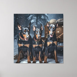 Doberman Snowy Sleigh Weihnachtsdekor Leinwanddruck