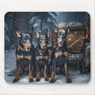 Doberman Snowy Sleigh Weihnachtsdekor Mousepad