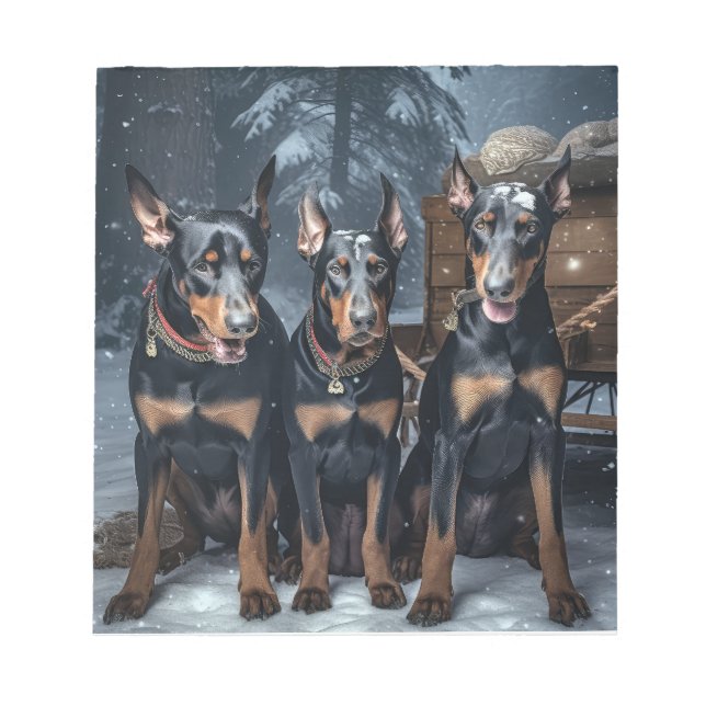 Doberman Snowy Sleigh Weihnachtsdekor Notizblock (Vorderseite)