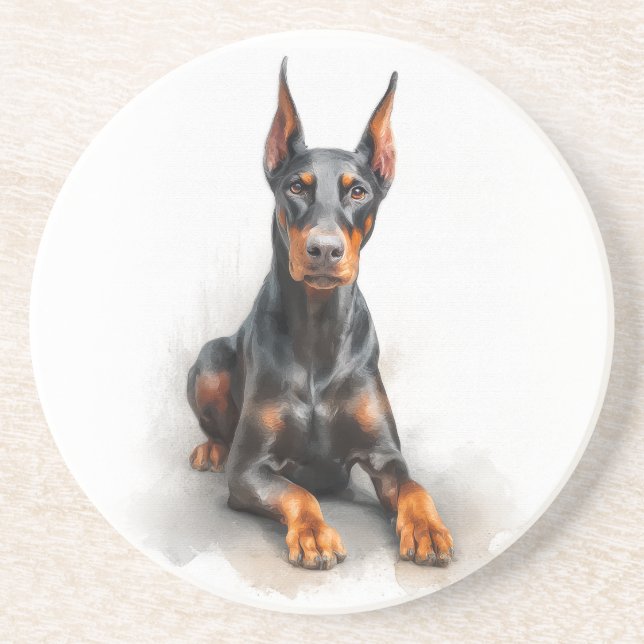 Doberman Watercolor Art Getränkeuntersetzer (Vorne)