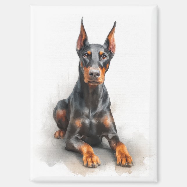 Doberman Watercolor Art Magnet (Vorderseite)