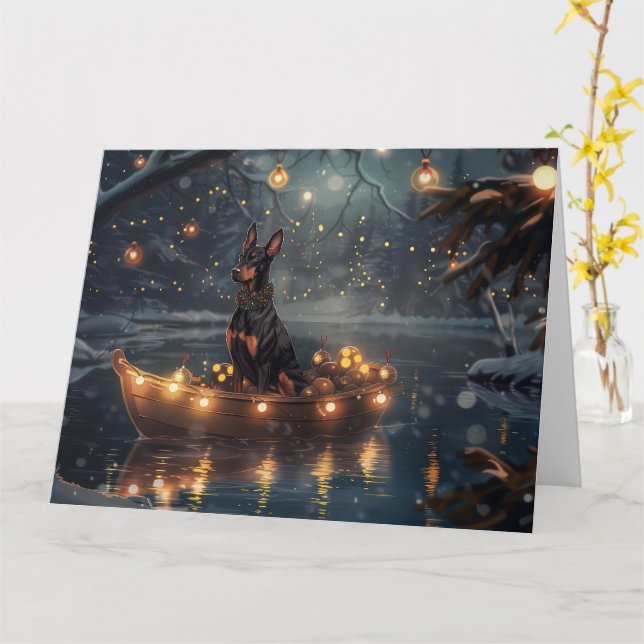 Doberman Weihnachts Feierliche Reise Karte (Gelbe Blume)