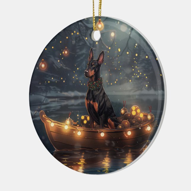 Doberman Weihnachts Feierliche Reise Keramik Ornament (Links)