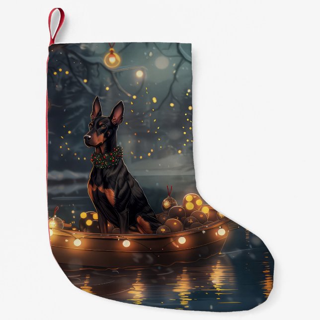 Doberman Weihnachts Feierliche Reise Kleiner Weihnachtsstrumpf (Vorderseite)