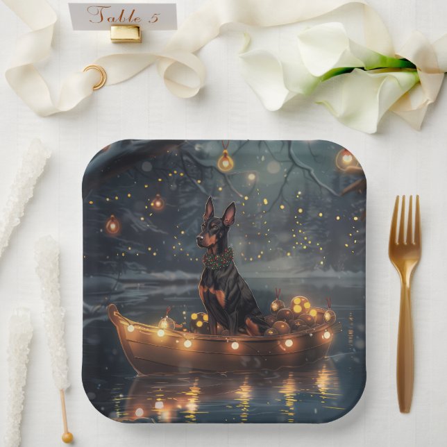 Doberman Weihnachts Feierliche Reise Pappteller (Hochzeit)