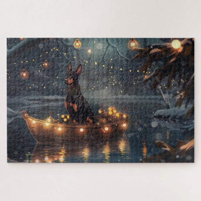 Doberman Weihnachts Feierliche Reise Puzzle (Horizontal)