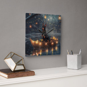 Doberman Weihnachts Feierliche Reise Quadratische Wanduhr