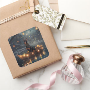 Doberman Weihnachts Feierliche Reise Quadratischer Aufkleber