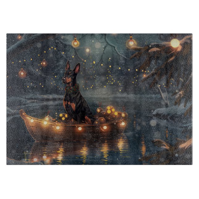 Doberman Weihnachts Feierliche Reise Schneidebrett (Vorderseite)