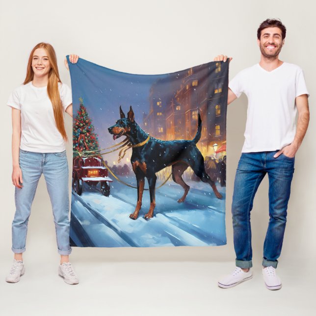 Doberman Weihnachts-Feiertage Fleecedecke (Beispiel)