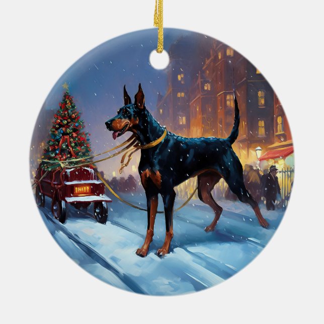 Doberman Weihnachts-Feiertage Keramik Ornament (Hinten)