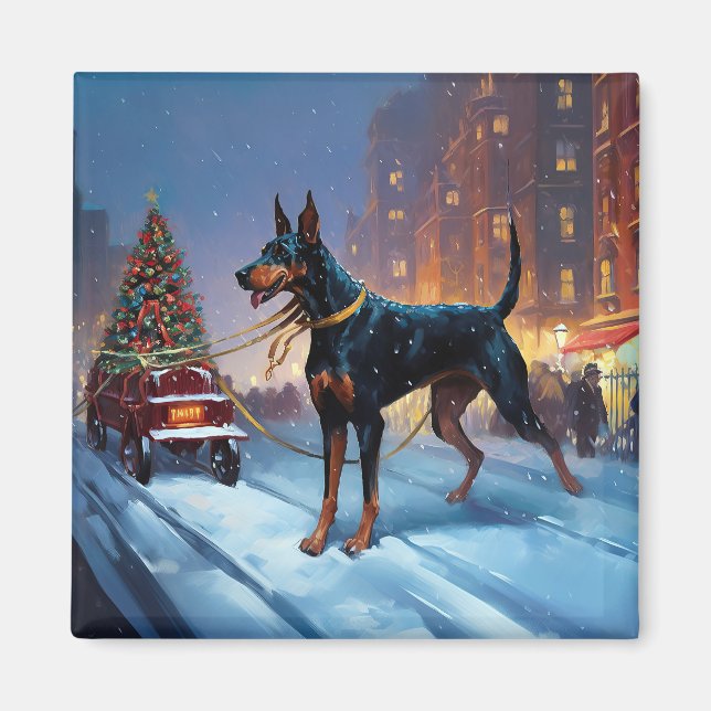 Doberman Weihnachts-Feiertage Magnet (Vorne)