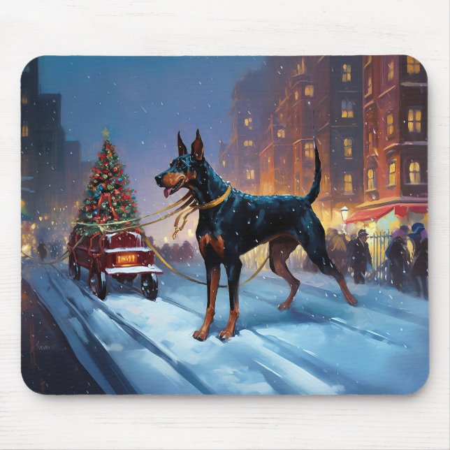Doberman Weihnachts-Feiertage Mousepad (Vorne)