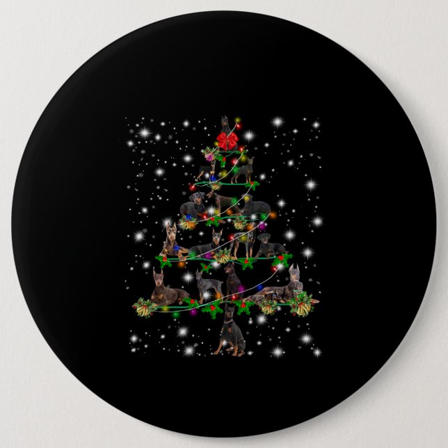 Doberman Weihnachtsbaum bedeckt durch Blitzlicht Button (Vorderseite)