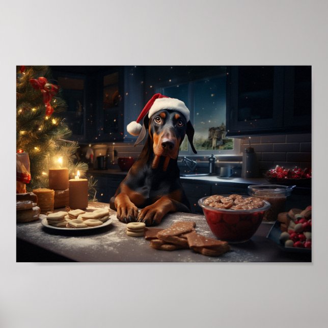 Doberman Weihnachtskekse Feiertag Poster (Vorne)